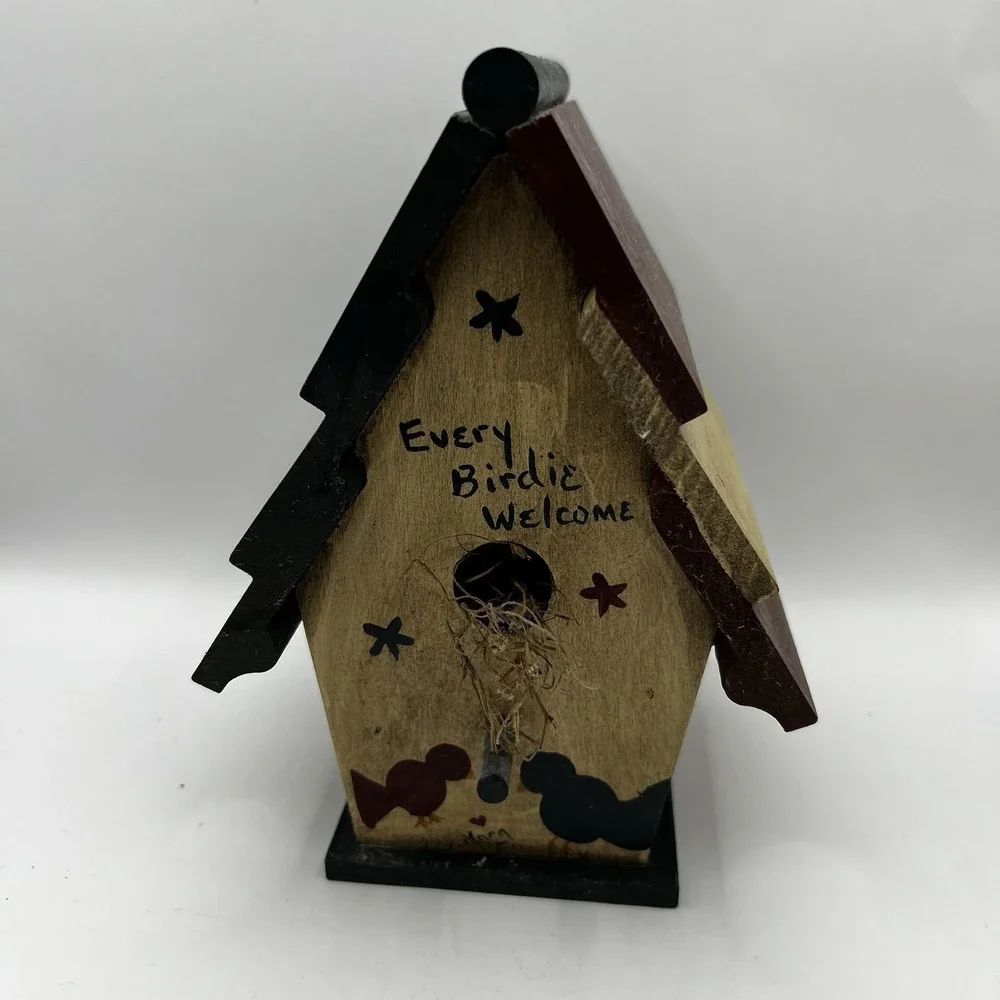 Wood Bird House Patriotic Red White Blue Flag USA 5.5x1.5 Rustic Fourth Of July